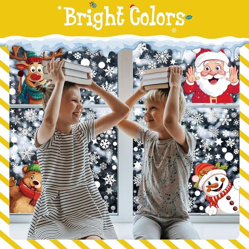 430+ Christmas Window Clings, Double Sided 40+ Designs Colorful Santa Claus & White Snowflakes Static Stickers Glass Window Decoration Reusable New Year Decals for Winter Holiday (9 Sheets) in Kuwait