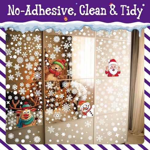 430+ Christmas Window Clings, Double Sided 40+ Designs Colorful Santa Claus & White Snowflakes Static Stickers Glass Window Decoration Reusable New Year Decals for Winter Holiday (9 Sheets) in Kuwait