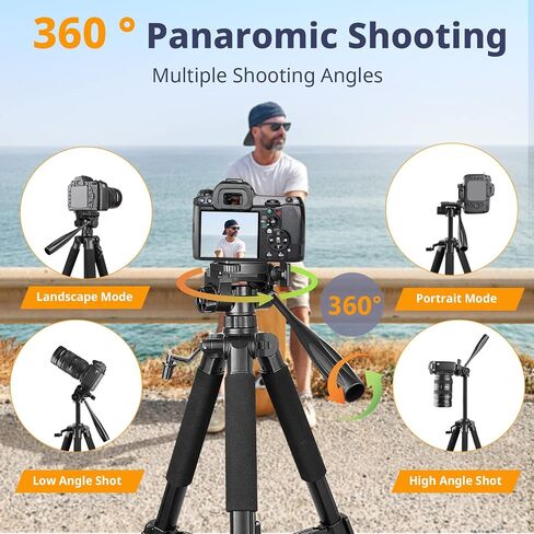 Eicaus 67 Inch Heavy Duty Tripod Stand for Cameras, Cell Phones, Projectors, Webcams, Spotting Scopes - Complete Unit for Canon, Nikon, Sony - Perfect for Phone & Camera Photography in Saudi Arabia