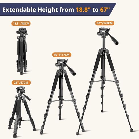 Eicaus 67 Inch Heavy Duty Tripod Stand for Cameras, Cell Phones, Projectors, Webcams, Spotting Scopes - Complete Unit for Canon, Nikon, Sony - Perfect for Phone & Camera Photography in Saudi Arabia