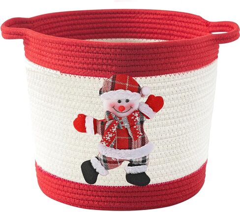 Christmas Gift Basket Empty, Christmas Decoration Storage Basket with Handle for Holiday, Baby Gift Basket for Toys, Towels, Diapers, Woven Cotton Rope Basket With Christmas Reindeer, Red in Kuwait