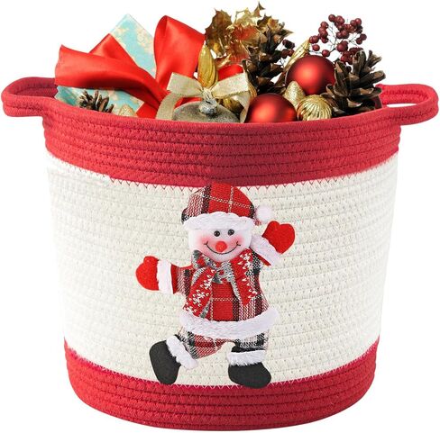 Christmas Gift Basket Empty, Christmas Decoration Storage Basket with Handle for Holiday, Baby Gift Basket for Toys, Towels, Diapers, Woven Cotton Rope Basket With Christmas Reindeer, Red in Kuwait