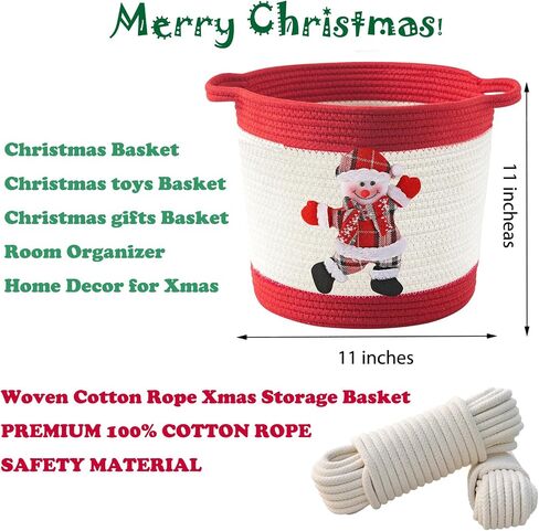 Christmas Gift Basket Empty, Christmas Decoration Storage Basket with Handle for Holiday, Baby Gift Basket for Toys, Towels, Diapers, Woven Cotton Rope Basket With Christmas Reindeer, Red in Kuwait