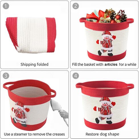 Christmas Gift Basket Empty, Christmas Decoration Storage Basket with Handle for Holiday, Baby Gift Basket for Toys, Towels, Diapers, Woven Cotton Rope Basket With Christmas Reindeer, Red in Kuwait