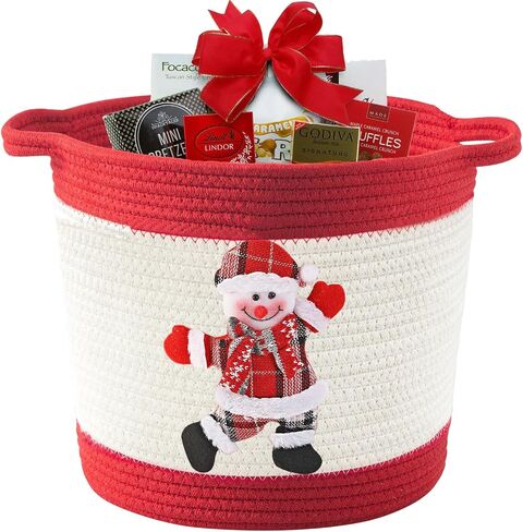 Christmas Gift Basket Empty, Christmas Decoration Storage Basket with Handle for Holiday, Baby Gift Basket for Toys, Towels, Diapers, Woven Cotton Rope Basket With Christmas Reindeer, Red in Kuwait