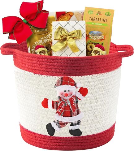 Christmas Gift Basket Empty, Christmas Decoration Storage Basket with Handle for Holiday, Baby Gift Basket for Toys, Towels, Diapers, Woven Cotton Rope Basket With Christmas Reindeer, Red in Kuwait