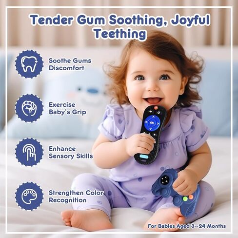 HARPPA 2 Pack Baby Teething Toys, Baby Remote Control Toy and Gamepad teether for Babies 0-6 6-12 Months, Teether Toys for Newborns Sucking Needs, BPA Free (Blue and Black) in Saudi Arabia