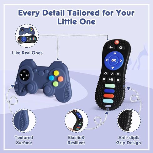 HARPPA 2 Pack Baby Teething Toys, Baby Remote Control Toy and Gamepad teether for Babies 0-6 6-12 Months, Teether Toys for Newborns Sucking Needs, BPA Free (Blue and Black) in Saudi Arabia