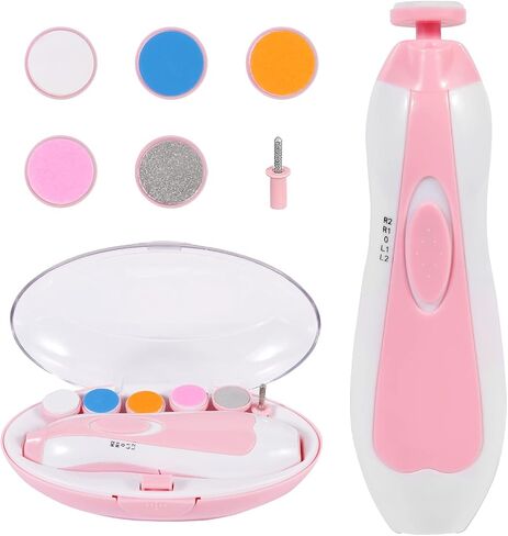 Baby Nail Trimmer Electric, Low Noise Newborn Safe Nail Clipper Kit with Light and Replaceable 6 Grinding Heads, Hand-Holding Care Polish and Trim for Infant Toddler Adults Toes Fingernails, Pink in Saudi Arabia