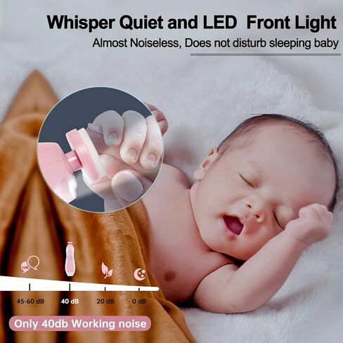 Baby Nail Trimmer Electric, Low Noise Newborn Safe Nail Clipper Kit with Light and Replaceable 6 Grinding Heads, Hand-Holding Care Polish and Trim for Infant Toddler Adults Toes Fingernails, Pink in Saudi Arabia