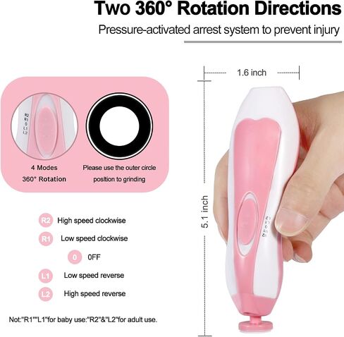 Baby Nail Trimmer Electric, Low Noise Newborn Safe Nail Clipper Kit with Light and Replaceable 6 Grinding Heads, Hand-Holding Care Polish and Trim for Infant Toddler Adults Toes Fingernails, Pink in Saudi Arabia