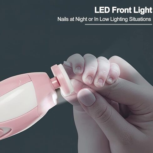 Baby Nail Trimmer Electric, Low Noise Newborn Safe Nail Clipper Kit with Light and Replaceable 6 Grinding Heads, Hand-Holding Care Polish and Trim for Infant Toddler Adults Toes Fingernails, Pink in Saudi Arabia