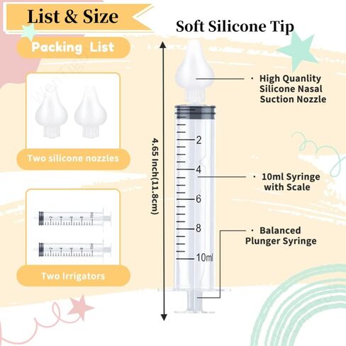 Nasal Irrigator for Baby,Syringe Nasal Irrigator,10ml Nasal Irrigator Portable Infant Nose Cleaner Nose Aspirator for Baby Fast All Natural Relief-Nasal Irrigation/Nasal Spray/Nasal Hygiene (2 PCS) in Kuwait