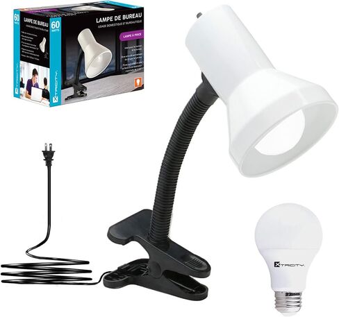 مصباح مكتب Xtricity LED، معقوفة قابلة للتعديل 360 درجة، مصباح للمنزل والمكتب مع لمبة 7 وات A19، 120 فولت، مفتاح تشغيل/إيقاف، ارتفاع 14 بوصة - مصابيح قراءة لطاولة بجانب السرير، مسكن جامعي (لمسة نهائية سوداء) in Kuwait