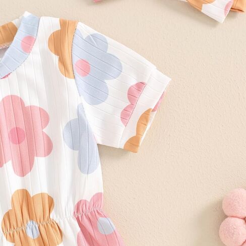 Baby Girl Summer Clothes Ribbed Short Sleeve Romper Solid Color Bodysuits Bow Headband Outfit Newborn Girl Jumpsuit in Saudi Arabia