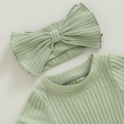 Baby Girl Summer Clothes Ribbed Short Sleeve Romper Solid Color Bodysuits Bow Headband Outfit Newborn Girl Jumpsuit in Saudi Arabia