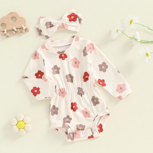 Infant Baby Girl Fall Outfit Clothes Long Sleeve Knit Romper Jumpsuit with Headband Newborn Coming Home Clothing in Kuwait