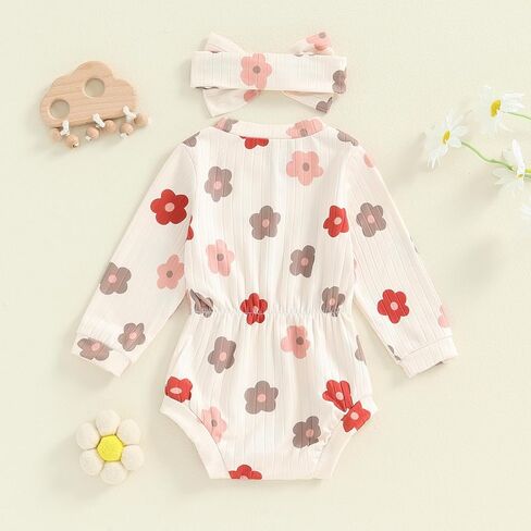 Infant Baby Girl Fall Outfit Clothes Long Sleeve Knit Romper Jumpsuit with Headband Newborn Coming Home Clothing in Kuwait