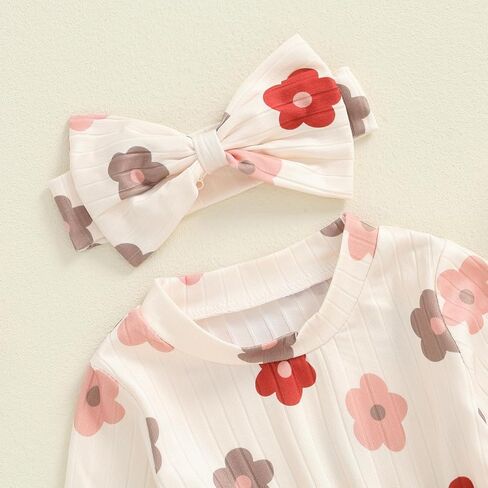 Infant Baby Girl Fall Outfit Clothes Long Sleeve Knit Romper Jumpsuit with Headband Newborn Coming Home Clothing in Kuwait