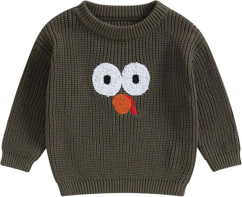 Toddler Baby Boy Girl Thanksgiving Outfit Long Sleeve Turkey Knit Sweater Oversized Sweatshirt Pullover Warm Kids Top in Saudi Arabia