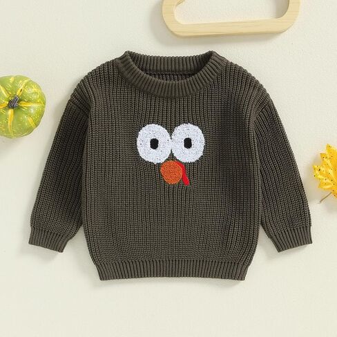 Toddler Baby Boy Girl Thanksgiving Outfit Long Sleeve Turkey Knit Sweater Oversized Sweatshirt Pullover Warm Kids Top in Saudi Arabia