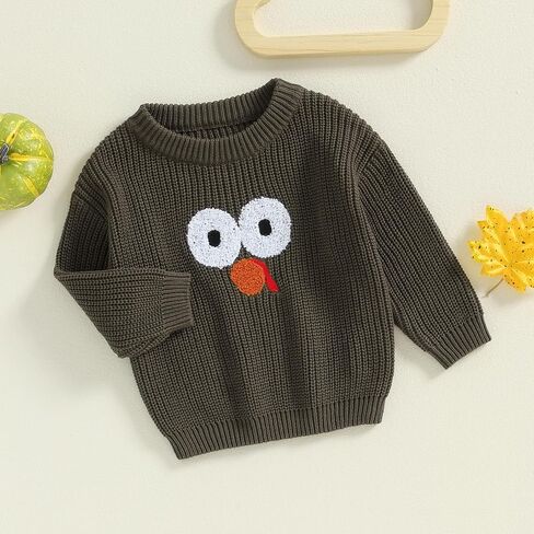 Toddler Baby Boy Girl Thanksgiving Outfit Long Sleeve Turkey Knit Sweater Oversized Sweatshirt Pullover Warm Kids Top in Saudi Arabia