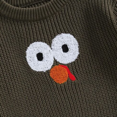 Toddler Baby Boy Girl Thanksgiving Outfit Long Sleeve Turkey Knit Sweater Oversized Sweatshirt Pullover Warm Kids Top in Saudi Arabia