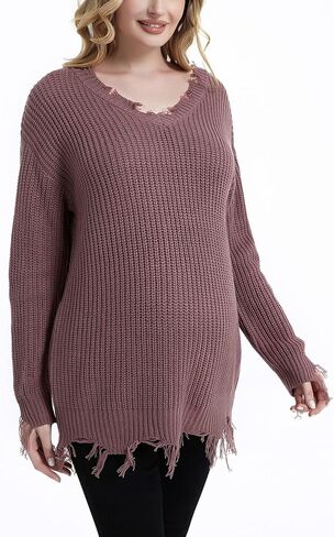 Bhome سترة الأمومة ممزق فضفاض الخامس الرقبة كتف واحد قبالة متماسكة الأمومة البلوز طويلة الأكمام سترة الحوامل in Kuwait