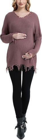 Bhome سترة الأمومة ممزق فضفاض الخامس الرقبة كتف واحد قبالة متماسكة الأمومة البلوز طويلة الأكمام سترة الحوامل in Kuwait