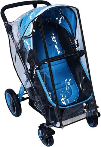 Baby Stroller Rain Cover Umbrella Weather Shield Accessories Universal Size Protect from Rain Wind Snow Dust Water Proof Ventilate Clear Food Grade Materia EVA Plastic Zipper Black (Large) in Saudi Arabia