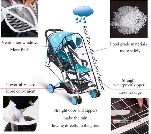 Baby Stroller Rain Cover Umbrella Weather Shield Accessories Universal Size Protect from Rain Wind Snow Dust Water Proof Ventilate Clear Food Grade Materia EVA Plastic Zipper Black (Large) in Saudi Arabia
