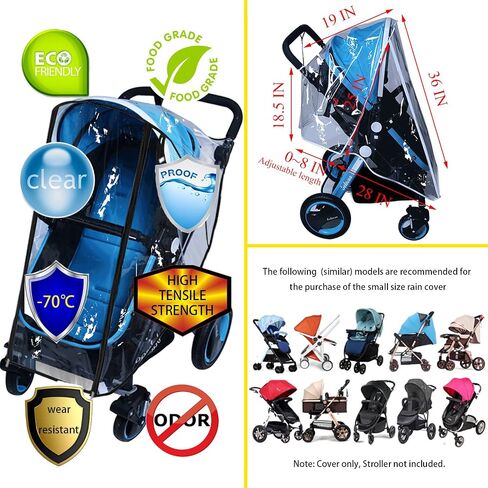 Baby Stroller Rain Cover Umbrella Weather Shield Accessories Universal Size Protect from Rain Wind Snow Dust Water Proof Ventilate Clear Food Grade Materia EVA Plastic Zipper Black (Large) in Saudi Arabia
