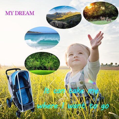 Baby Stroller Rain Cover Umbrella Weather Shield Accessories Universal Size Protect from Rain Wind Snow Dust Water Proof Ventilate Clear Food Grade Materia EVA Plastic Zipper Black (Large) in Saudi Arabia