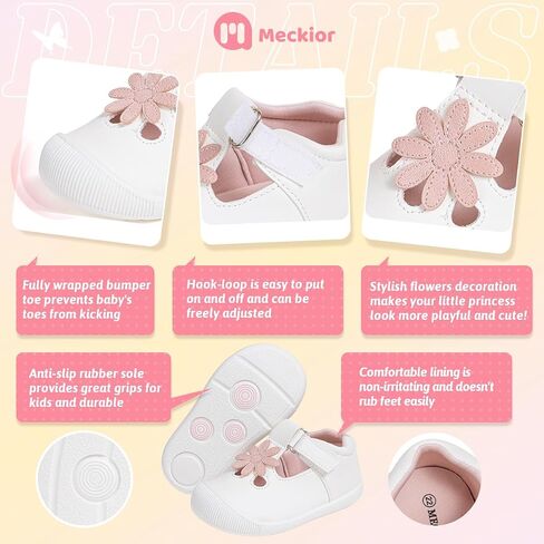 Meckior Baby Toddler Girls Walking Shoes T-Strap Dress Summer Shoes for Girls Mary Jane Non-Slip Anti-Collision Toe Lightweight First Walker Shoes Wedding Dress Shoes in Saudi Arabia