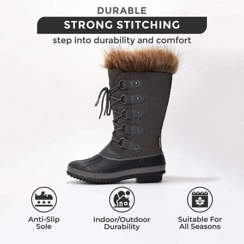 Project Cloud Womens Snow Boots 100% Genuine Leather Memory Foam (Ventura) | 100% Genuine Leather; Memory Foam Insole; Fur Mid-Calf Design; Lightweight; Non-Slip Outdoor Winter Shoes for Women in Saudi Arabia