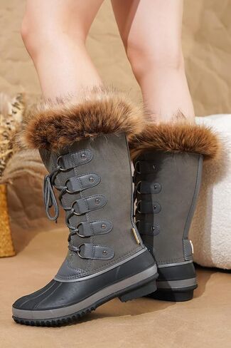 Project Cloud Womens Snow Boots 100% Genuine Leather Memory Foam (Ventura) | 100% Genuine Leather; Memory Foam Insole; Fur Mid-Calf Design; Lightweight; Non-Slip Outdoor Winter Shoes for Women in Saudi Arabia