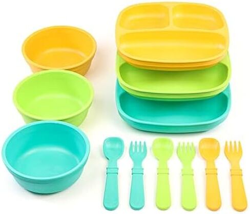 Re-Play Toddler Dinnerware Set - 3 Divided Plates, 3 Snack Bowls & 3 Fork and Spoon Sets - BPA-Free Kids Tableware - Dishwasher Safe - Made in USA from Recycled Materials, Princess in Saudi Arabia