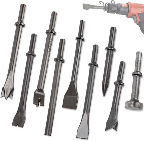 Air Hammer Bits Set - 9pcs Pneumatic Hammer Chisel Bits, Air Chisel Bits, Air Hammer Punch Chipping Bits Set, Air Hammer Atachments for Tile Masonry Concrete Stone Demolition, Rust Removal, Drilling in Saudi Arabia