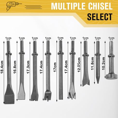 Air Hammer Bits Set - 9pcs Pneumatic Hammer Chisel Bits, Air Chisel Bits, Air Hammer Punch Chipping Bits Set, Air Hammer Atachments for Tile Masonry Concrete Stone Demolition, Rust Removal, Drilling in Saudi Arabia