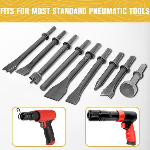 Air Hammer Bits Set - 9pcs Pneumatic Hammer Chisel Bits, Air Chisel Bits, Air Hammer Punch Chipping Bits Set, Air Hammer Atachments for Tile Masonry Concrete Stone Demolition, Rust Removal, Drilling in Saudi Arabia