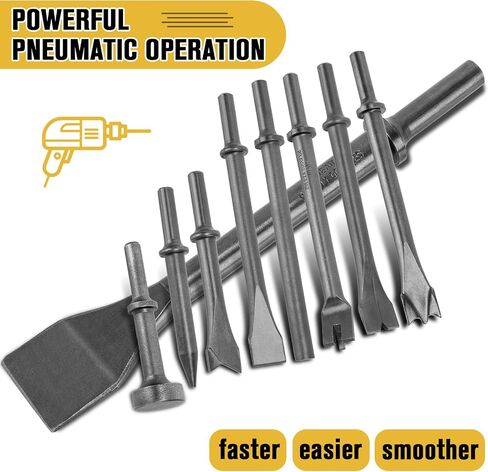 Air Hammer Bits Set - 9pcs Pneumatic Hammer Chisel Bits, Air Chisel Bits, Air Hammer Punch Chipping Bits Set, Air Hammer Atachments for Tile Masonry Concrete Stone Demolition, Rust Removal, Drilling in Saudi Arabia