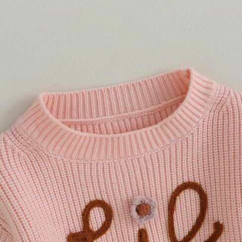 Toddler Baby Girl Knit Sweater Christmas Letter Embroidery Long Sleeve Sweatshirt Pullover Tops Fall Winter Clothes in Saudi Arabia