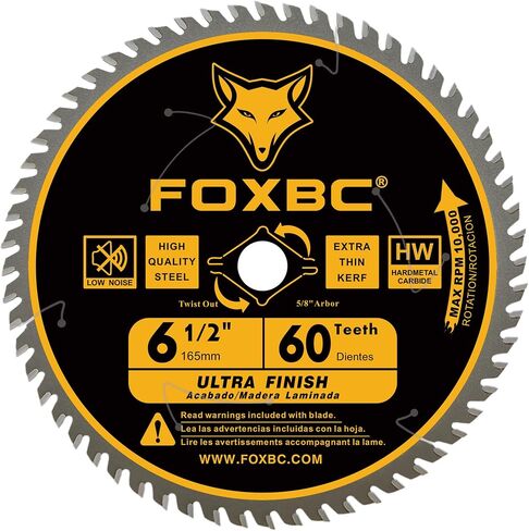 FOXBC 6-1/2 inch Circular Saw Blade Ultra Fine Finish 60-Tooth for Wood Cutting, Thin-Kerf with 5/8" Arbor in Saudi Arabia
