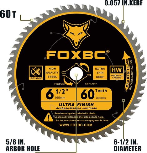FOXBC 6-1/2 inch Circular Saw Blade Ultra Fine Finish 60-Tooth for Wood Cutting, Thin-Kerf with 5/8" Arbor in Saudi Arabia