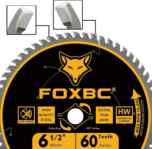 FOXBC 6-1/2 inch Circular Saw Blade Ultra Fine Finish 60-Tooth for Wood Cutting, Thin-Kerf with 5/8" Arbor in Saudi Arabia