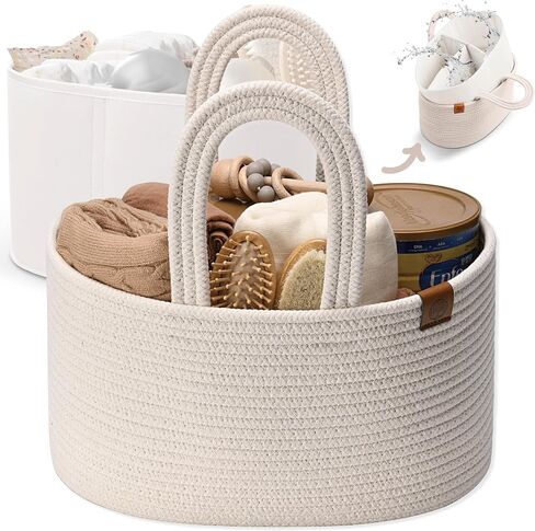 J&JOO 2-in-1 Baby Diaper Caddy Organizer, Water-Resistant Lining Protection, Easy Care, Basket for Changing Table or Dresser, Multi-Use, Newborn Baby Essentials in Saudi Arabia