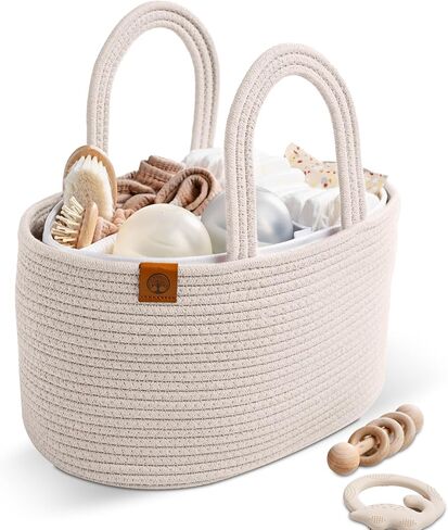 J&JOO 2-in-1 Baby Diaper Caddy Organizer, Water-Resistant Lining Protection, Easy Care, Basket for Changing Table or Dresser, Multi-Use, Newborn Baby Essentials in Saudi Arabia