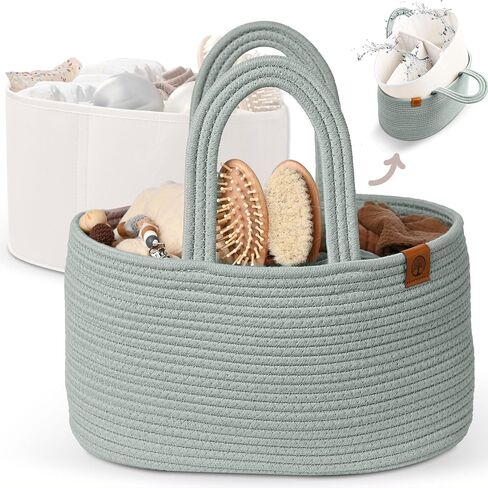 J&JOO 2-in-1 Baby Diaper Caddy Organizer, Water-Resistant Lining Protection, Easy Care, Basket for Changing Table or Dresser, Multi-Use, Newborn Baby Essentials in Saudi Arabia