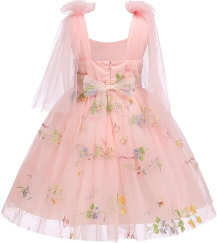 Baby Flower Girl Dress Sleeveless Spaghetti Straps Floral Embroidered Princess Dress Toddler Birthday Party Fairy Tulle Dress in Saudi Arabia