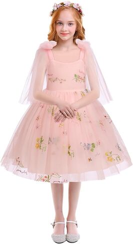 Baby Flower Girl Dress Sleeveless Spaghetti Straps Floral Embroidered Princess Dress Toddler Birthday Party Fairy Tulle Dress in Saudi Arabia